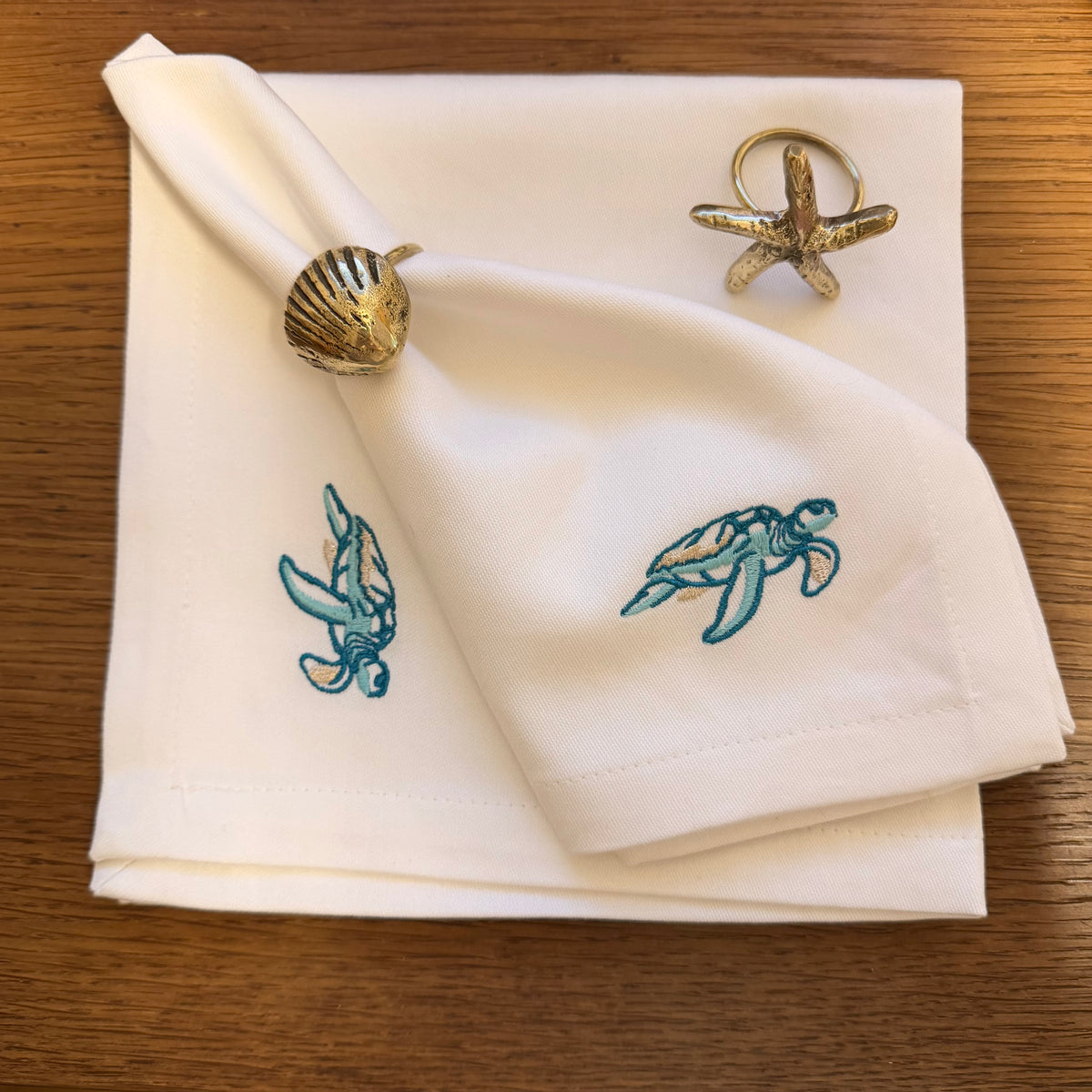 Servet Katoen Marine - Wit