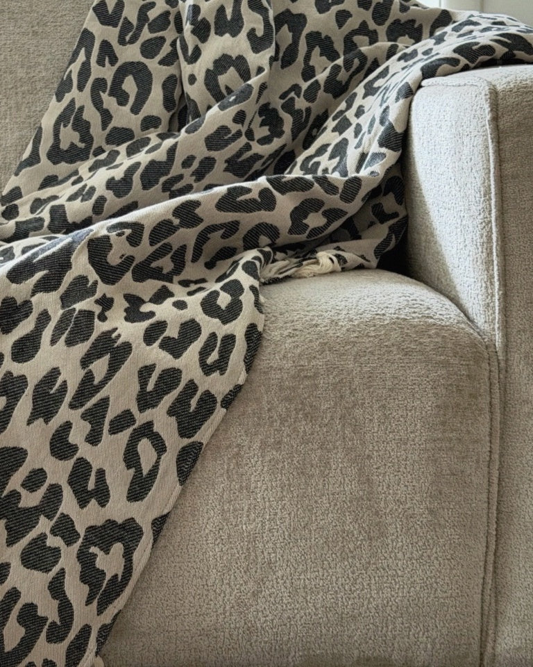 Plaid Panter Sprei - Beige Zwart - 150x250cm