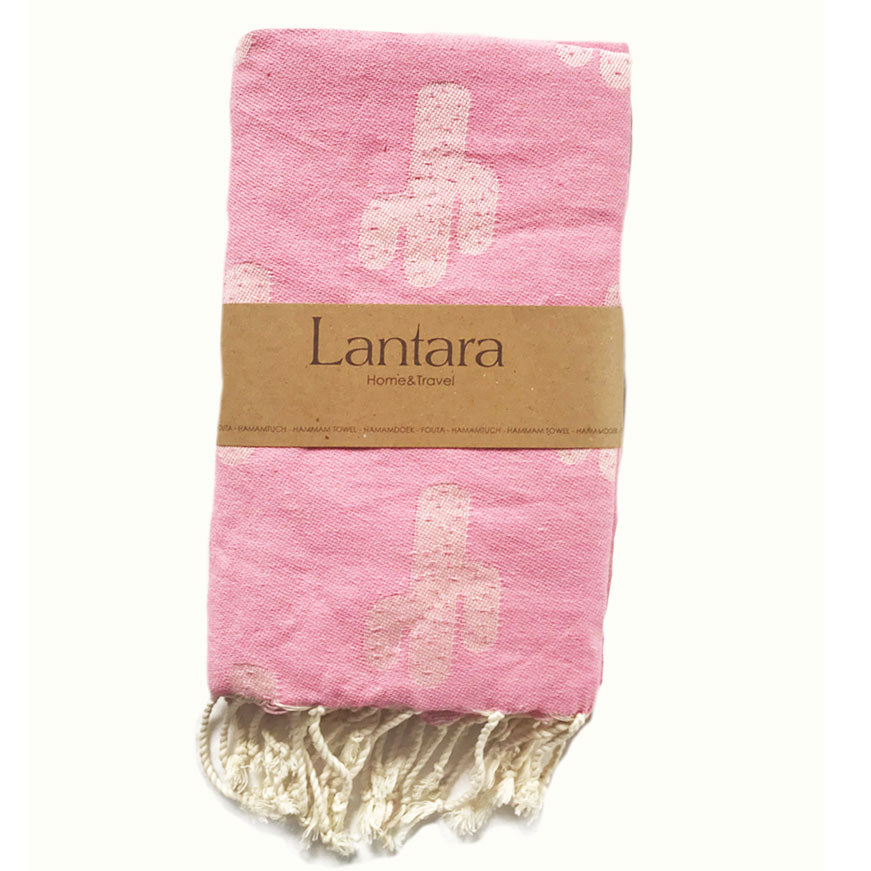 Hammam towel terry cloth - White with Red Coral - 95x190cm