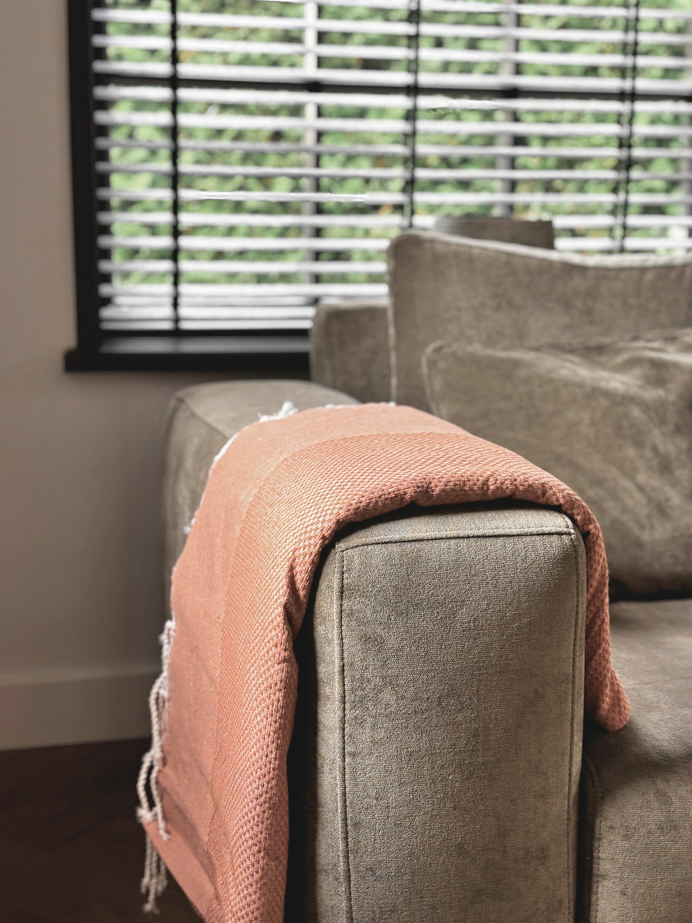 Kariertes oder großes Foulard aus Baumwolle – Pfirsich-Terrakotta – 190 x 300 cm