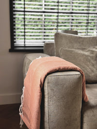 Kariertes oder großes Foulard aus Baumwolle – Pfirsich-Terrakotta – 190 x 300 cm