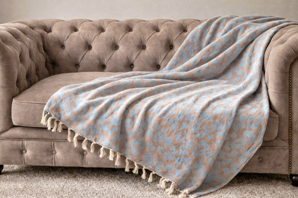 Plaid Panter Sprei - Caramel Blauw - 150x250cm