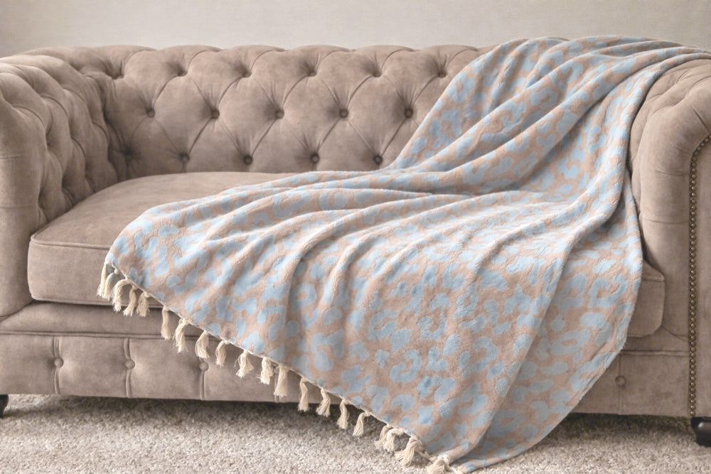 Plaid Panter Sprei - Caramel Blauw - 150x250cm