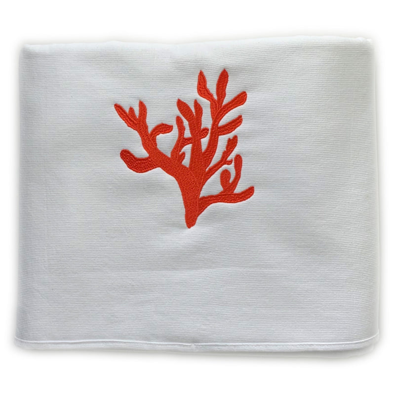 Hammam towel terry cloth - White with Red Coral - 95x190cm