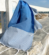 Hamam towel Waffle - Lapis blue with ecru stripes - 100x200cm