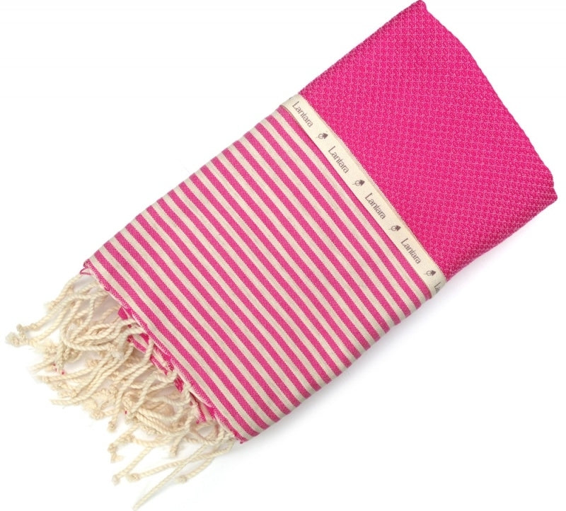 Hamam towel Waffle - Fuchsia Pink with ecru stripes - 100x200cm