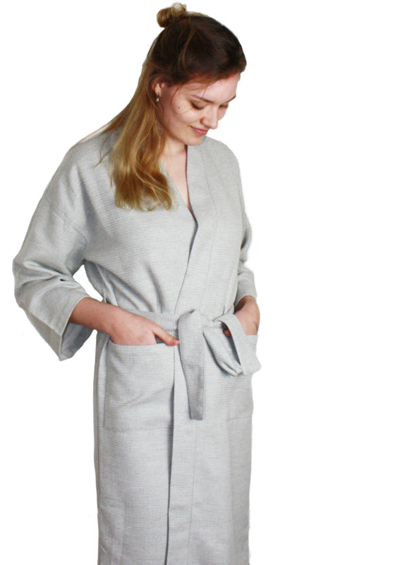 Cotton herringbone bathrobe - Gray