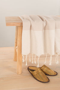 Hamam towel Waffle - Sand with ecru stripes - 100x200cm