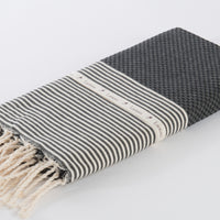 Hamam towel Waffle - Black with ecru stripes - 100x200cm